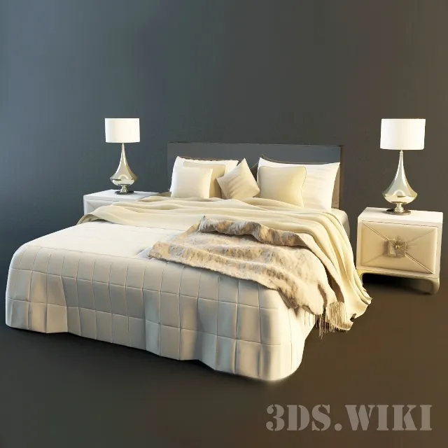 furniture - Bed bedside tables and lamps 3D Model