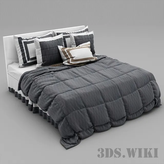 furniture - Bed bedspread and pillows 3D Model