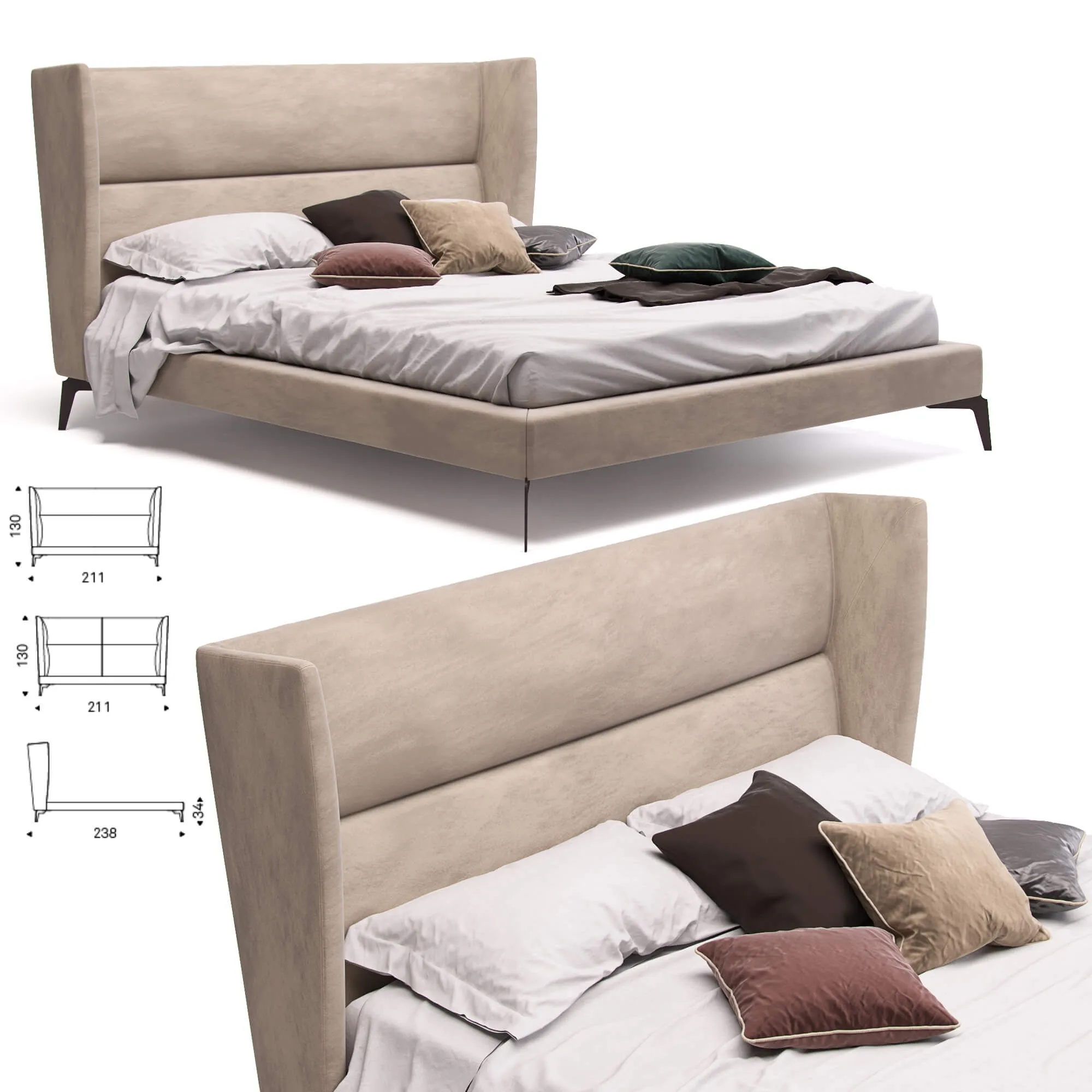 furniture - Bed Cattelan Italia Ludovic 3D Model