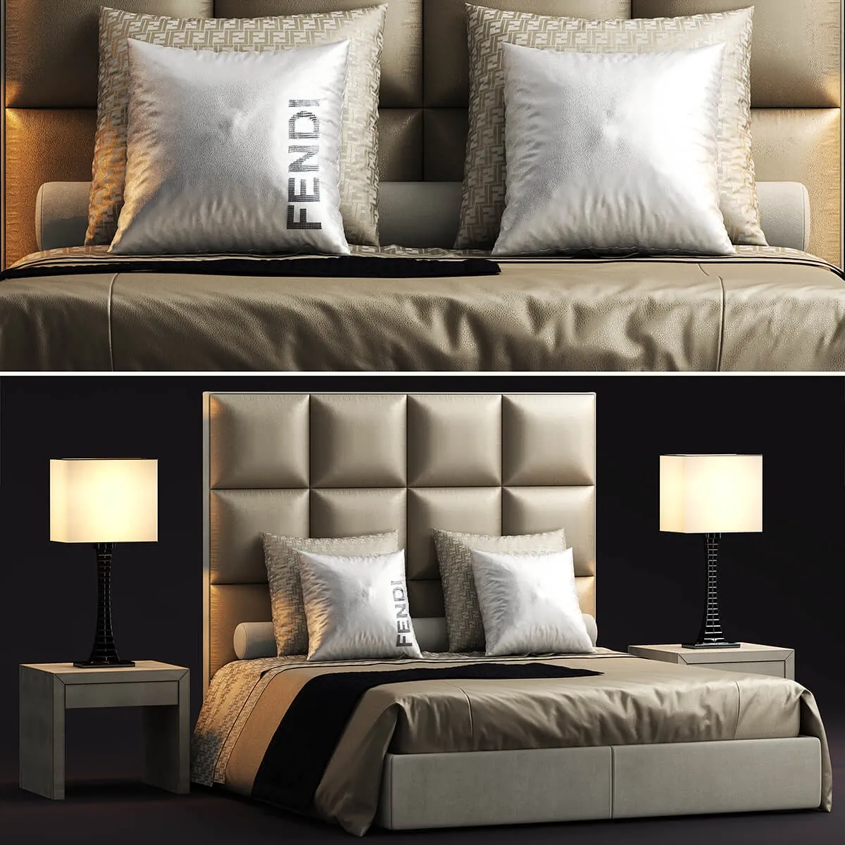 furniture - Bed Fendi casa diamante 3D Model