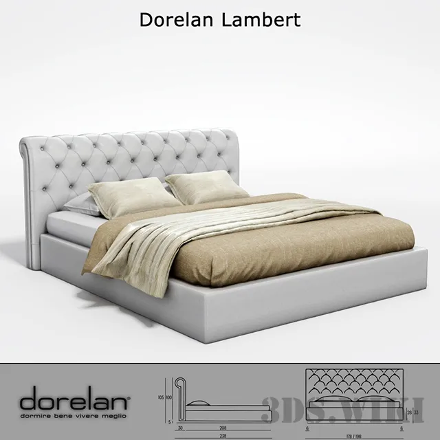furniture - Bed light gray Dorelan lambert 3D Model