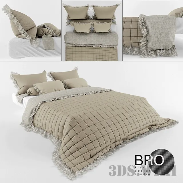 furniture - Bed linen - bedspread and pillows 3D Model