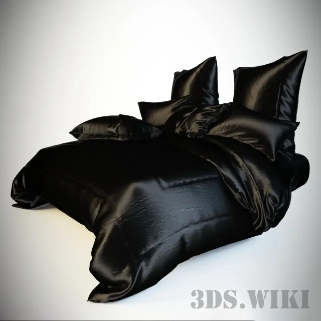 furniture - Bed linen black silk 3D Model