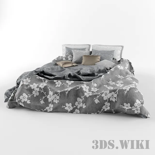 furniture - Bed linen with flowers 3D Model