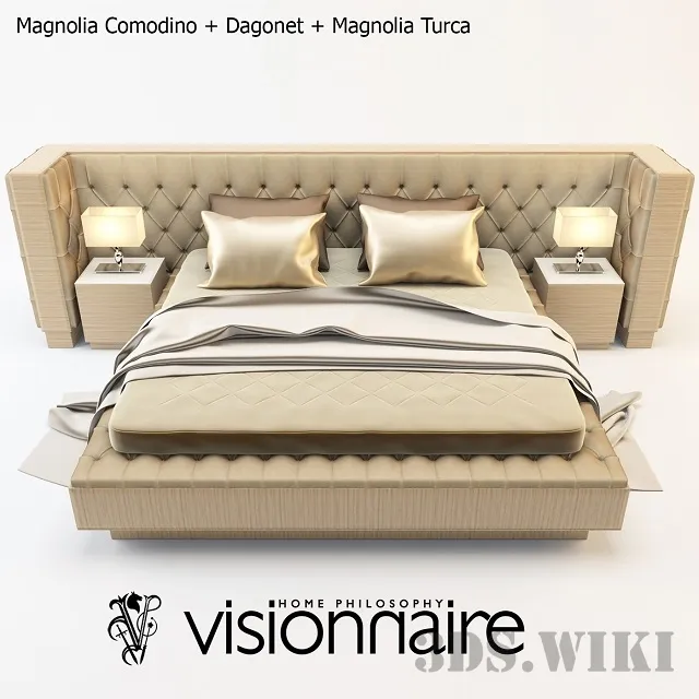 furniture - Bed Magnolia Comodino + Dagonet + Magnolia Turca 3D Model