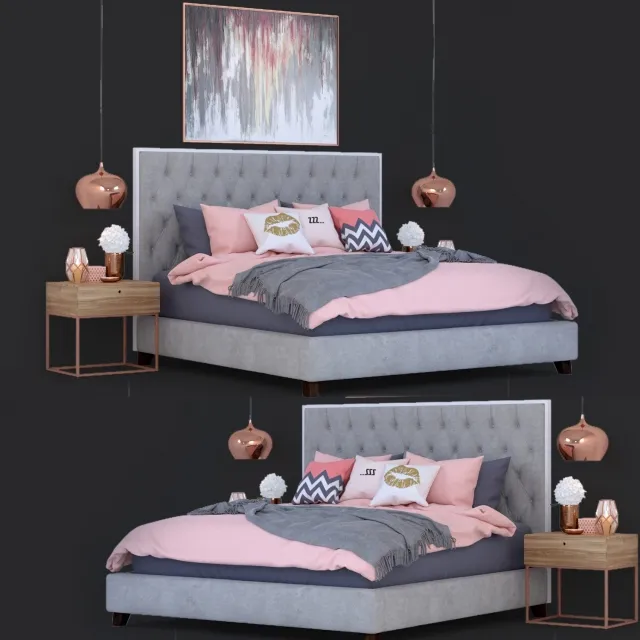 furniture - Bed Prague with decor 3D Model