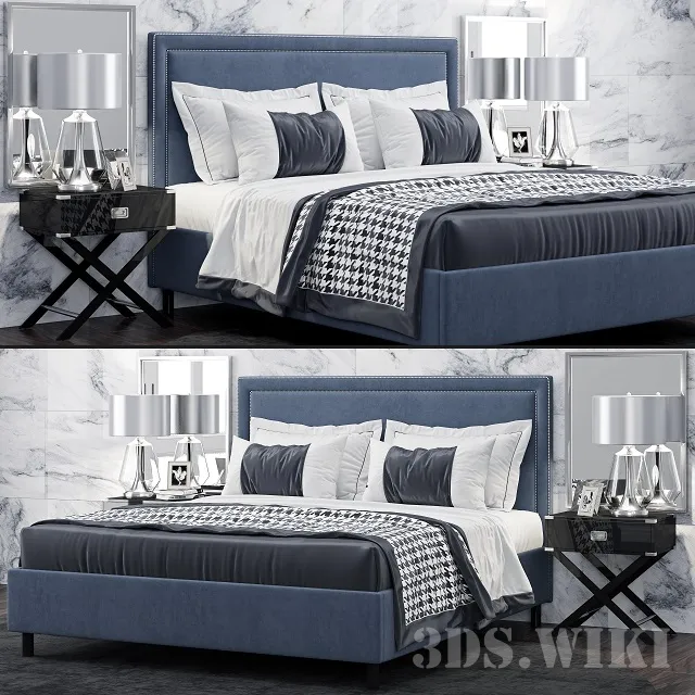 furniture - Bed TOV Furniture Reed Navy Velvet Tufted 3D Model
