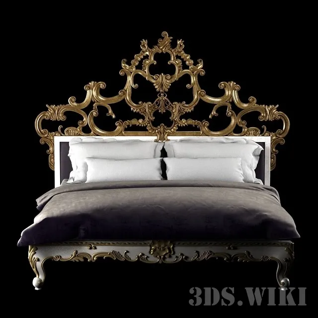 furniture - Bed Venetian King Gold Decorated 3D Model