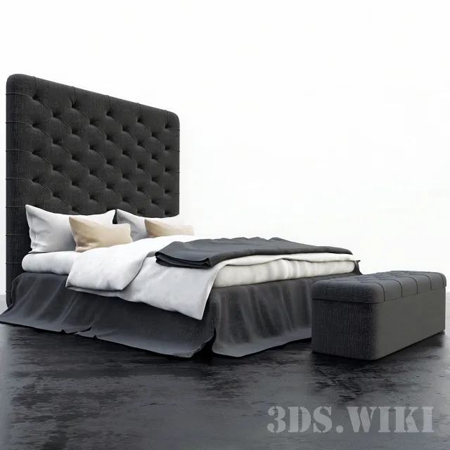 furniture - Bed with a soft high headboard 3D Model