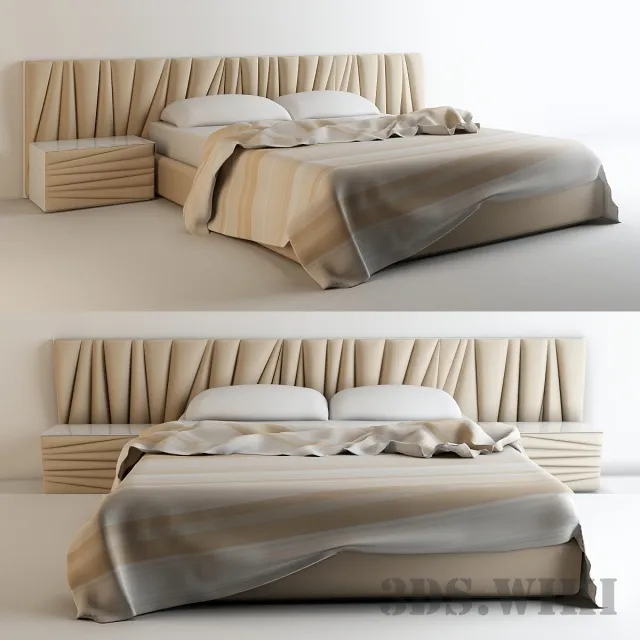 furniture - Bed with a wide headboard 3D Model