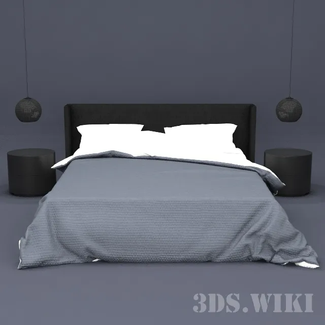 furniture - Bed with bedside tables and lamps 3D Model