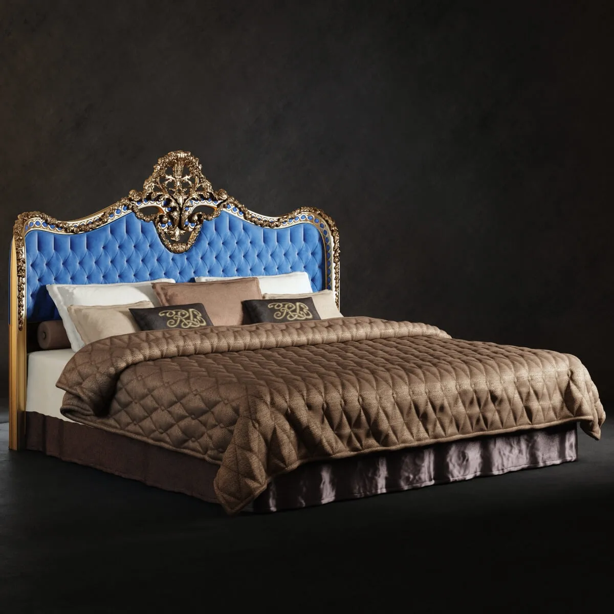 furniture - Bed with Oak Lucretia Headboard 3D Model