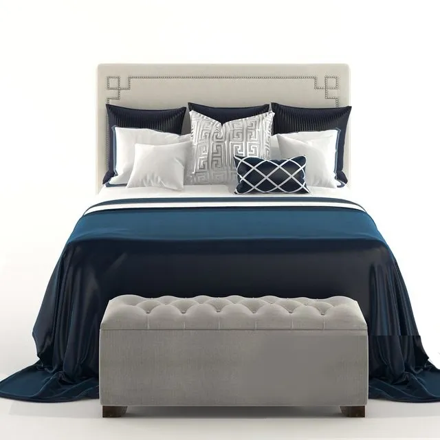 furniture - Bed with pillows and banquet 3D Model