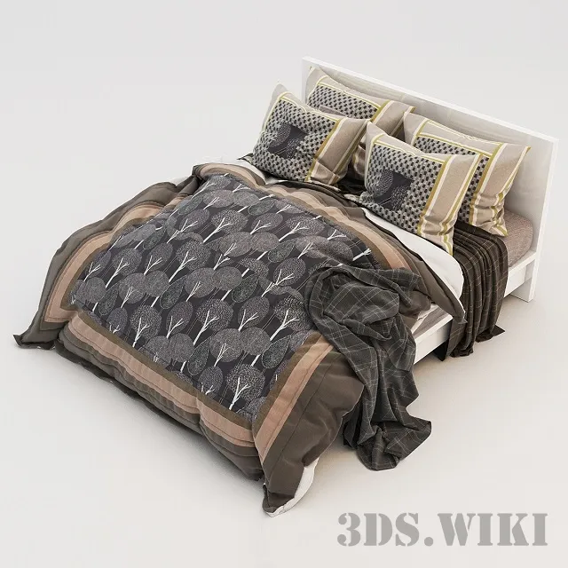 furniture - Bed with pillows and bed 3D Model