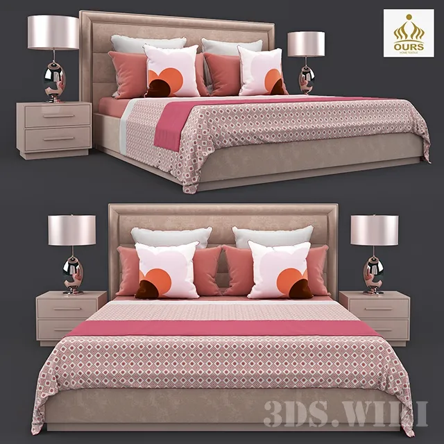 furniture - Bed with side tables and lamps OURS 3D Model