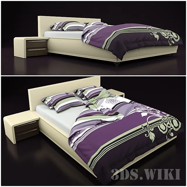 furniture - Bed with side tables and linens 3D Model