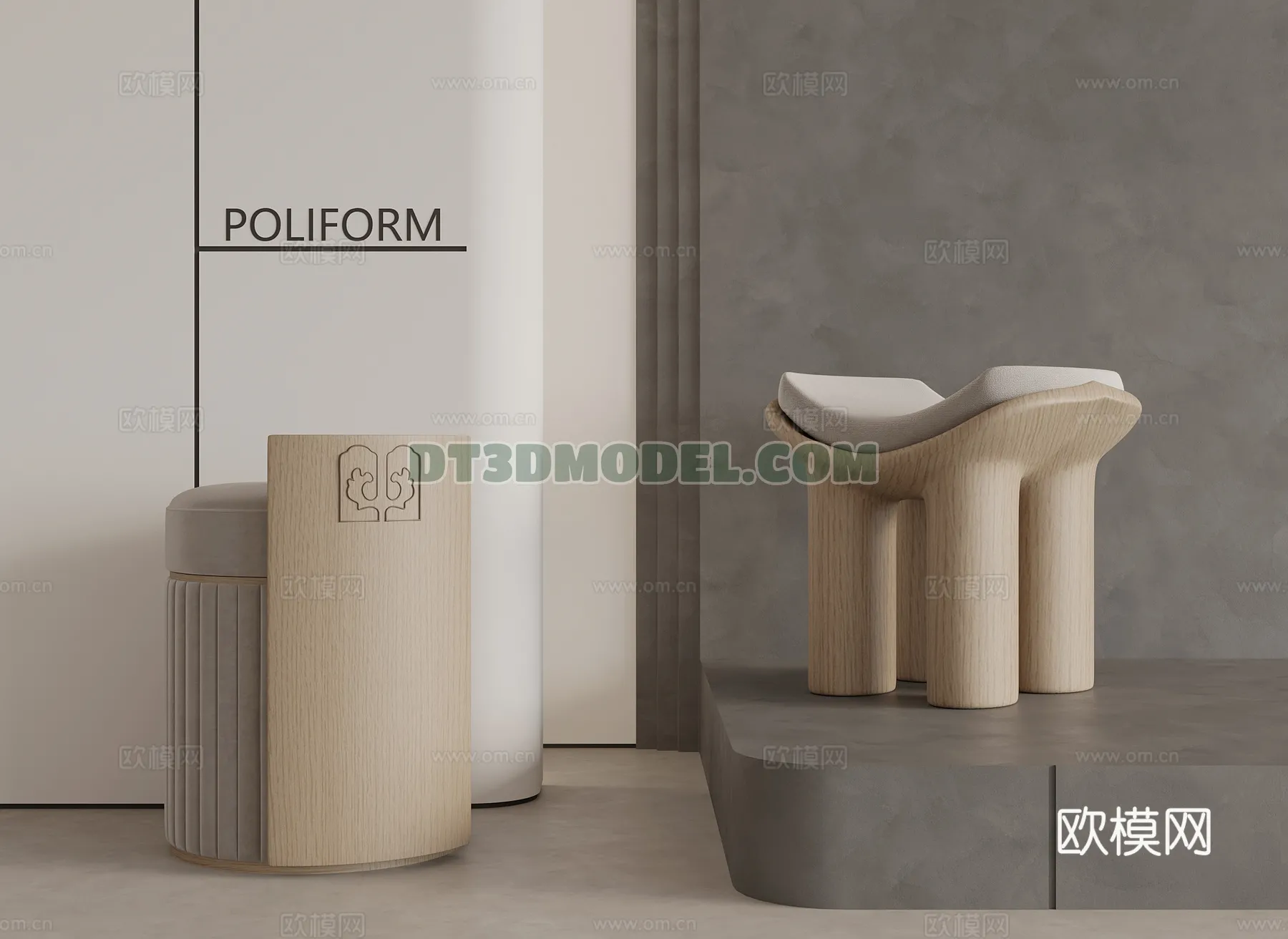 FURNITURE - BEDSIDE TABLE - 3D Model For Interior Design - 2095
