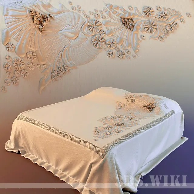 furniture - Bedspread with flowers 3D Model