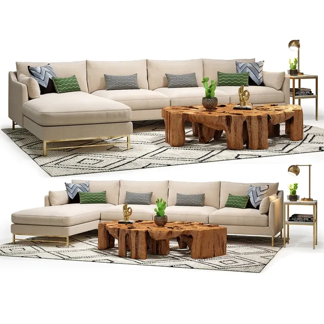 furniture - Benson sectional sofa and  Meteor coffee table set 3D Model