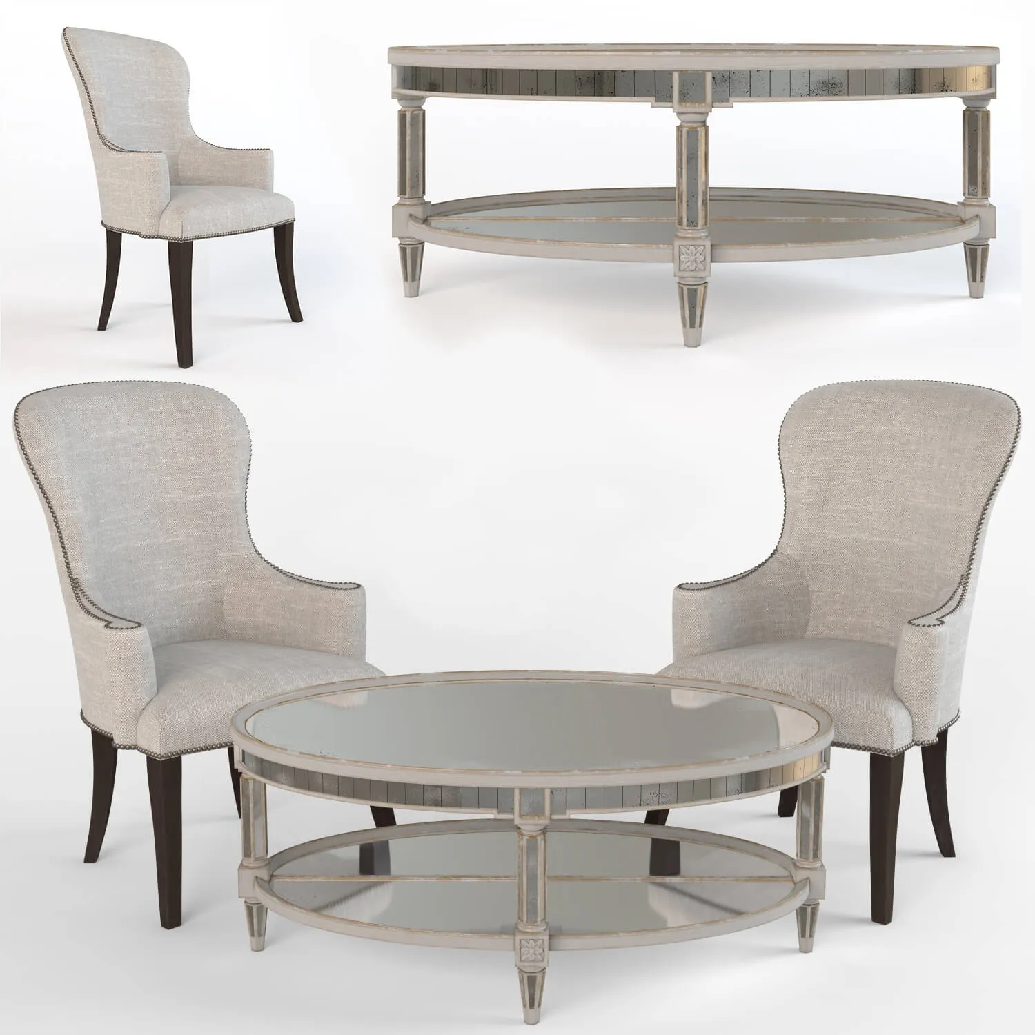 furniture - Biondo Armchair and Antique Mirror Coffee Table 3D Model