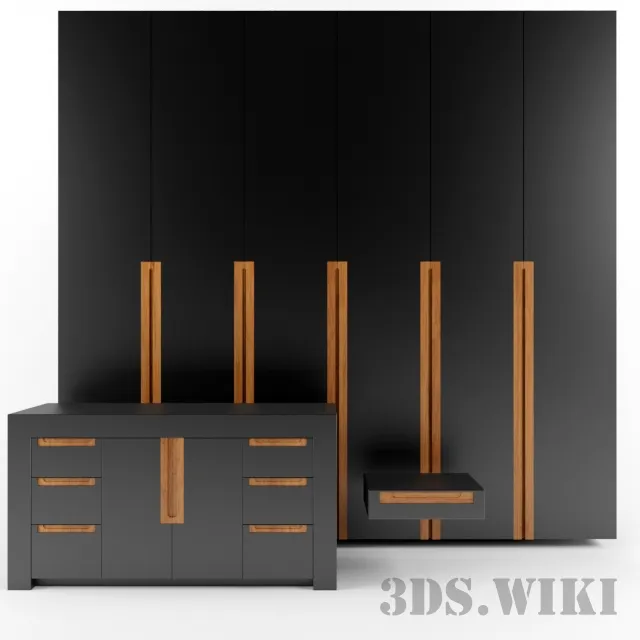 furniture - Black Wardrobe With Its Cabinets 3D Model