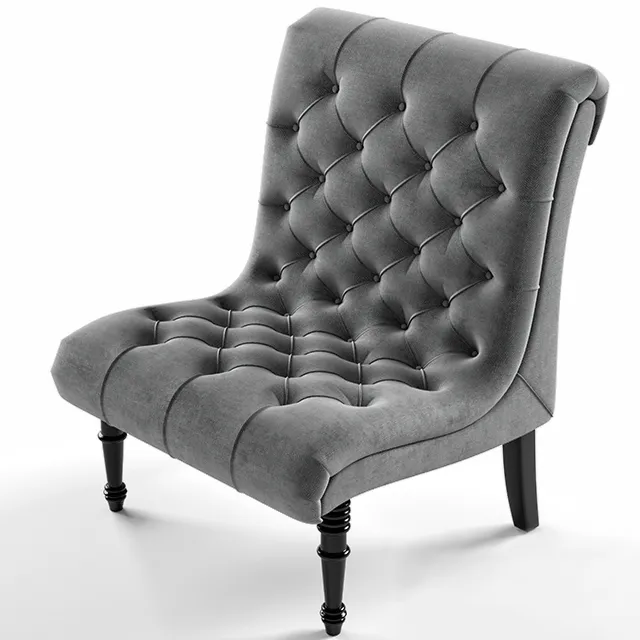 furniture - Caelie Gray Linen Modern Lounge Chair 3D Model