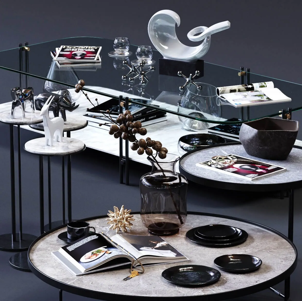furniture - Cattelan Italia coffee tables set 02 3D Model