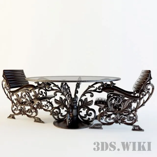 furniture - Chair and Table with Metal Frame 3D Model