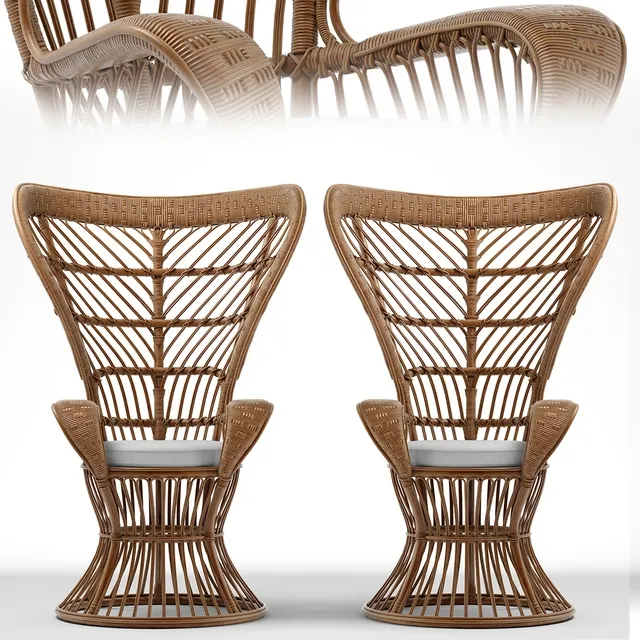 furniture - Chair rattan high back armchair 3D Model