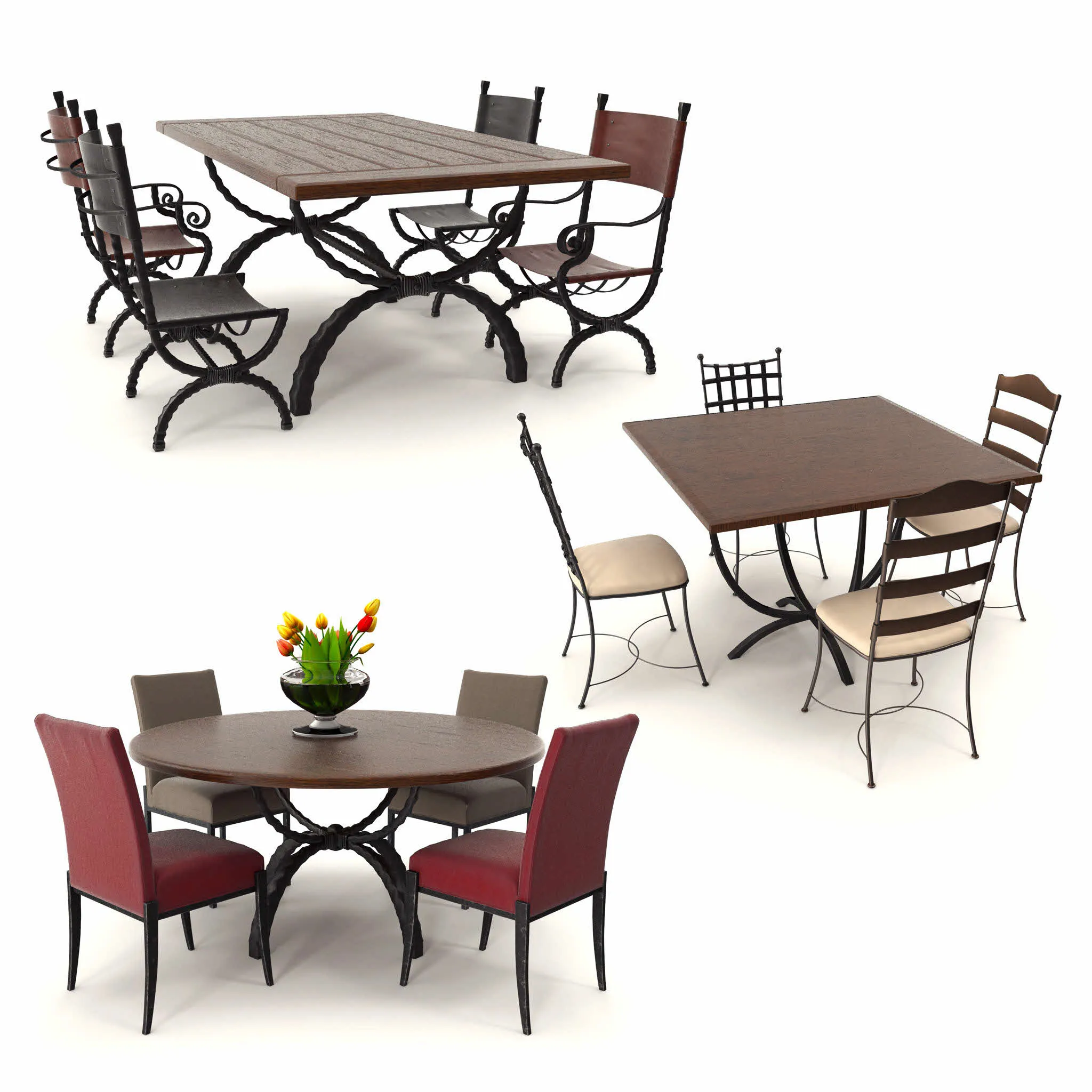furniture - Charleston table with chairs 09 3D Model