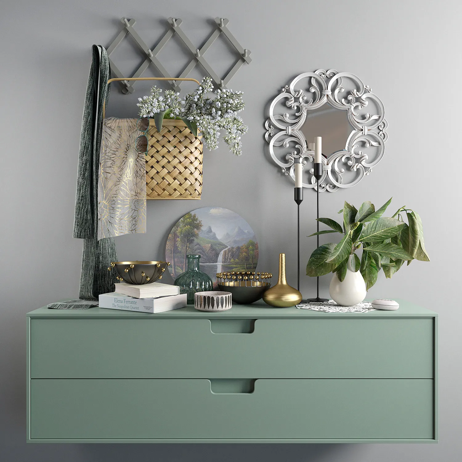 furniture - Chest of drawer with decorative set 02 3D Model