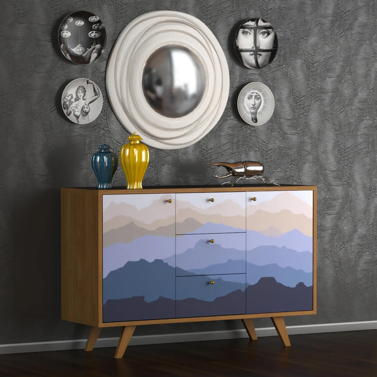 furniture - Chest of drawer with mirror and decor set 01 3D Model