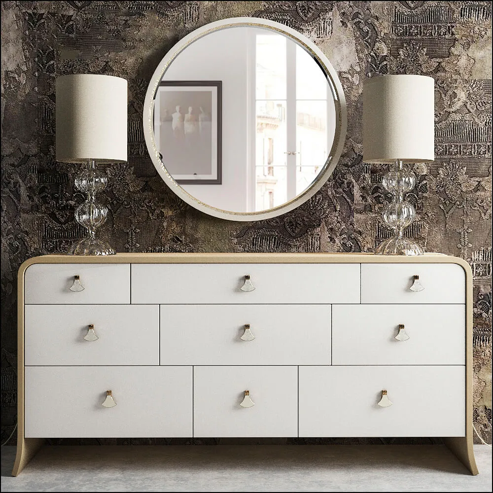 furniture - Chest of drawer with table lamps and mirror 5 3D Model