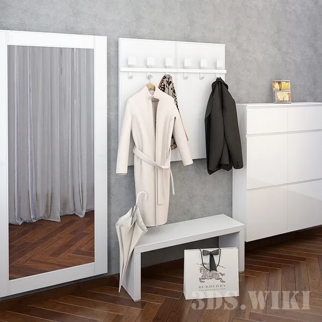 furniture - Chest of drawers clothes rack and mirror 3D Model
