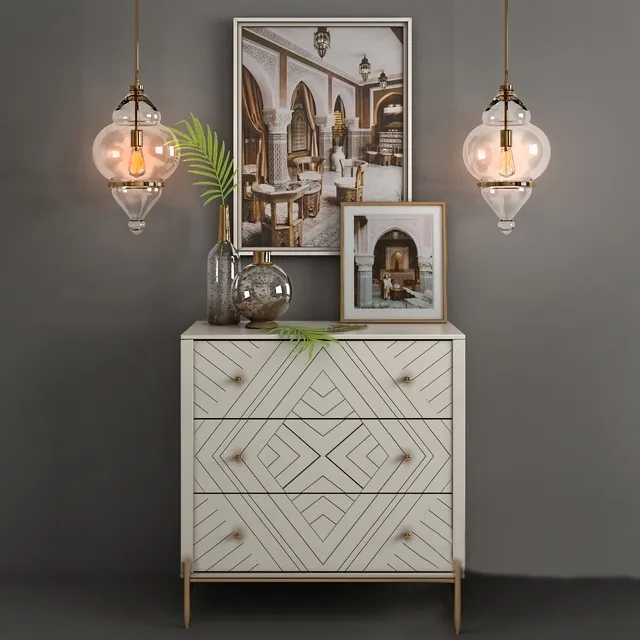 furniture - Chest of solid wood Embury Anthropologie and Alcazar Pendant lamp 3D Model