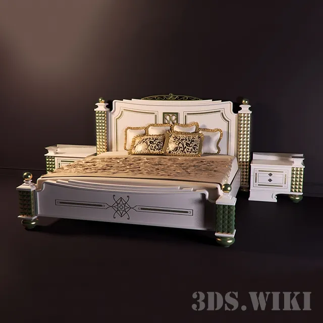 furniture - Classic bed and bedside tables 3D Model