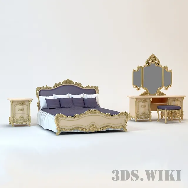 furniture - Classic bed sideboard and chest of drawers 3D Model