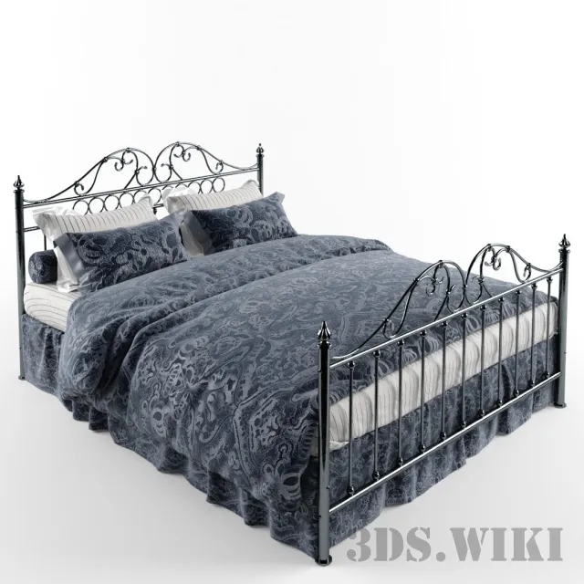 furniture - Classic bed with metal frame 3D Model