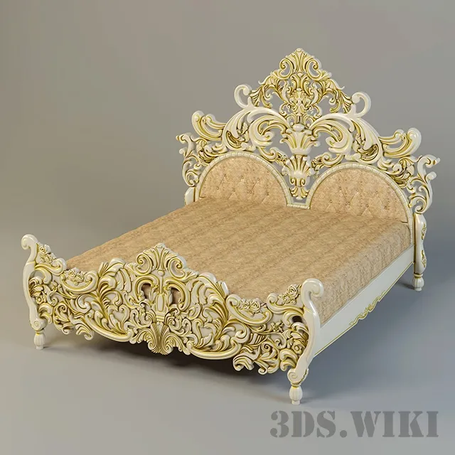furniture - Classic bed with openwork headrests 3D Model
