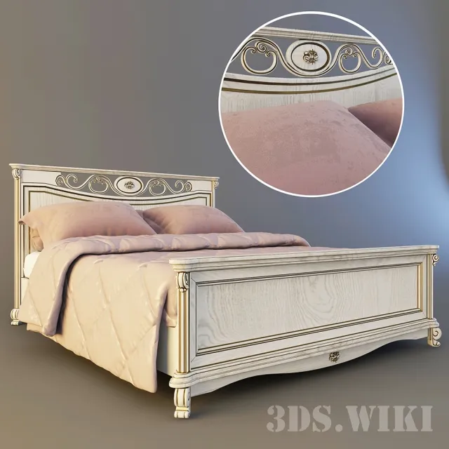 furniture - Classic bed with wood frame 3D Model