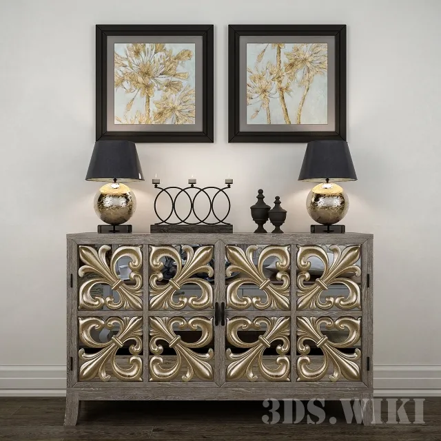 furniture - Classic Chest of Drawers with Decorative Set 3D Model