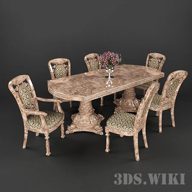 furniture - Classic dining table with chairs 3D Model