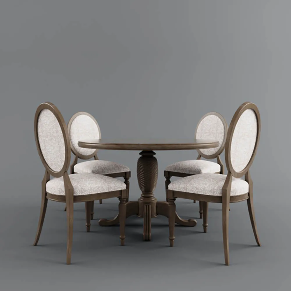 furniture - Classic round table with chairs 3D Model