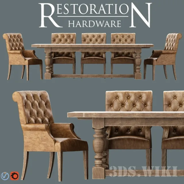 furniture - Classic table and armchairs 3D Model