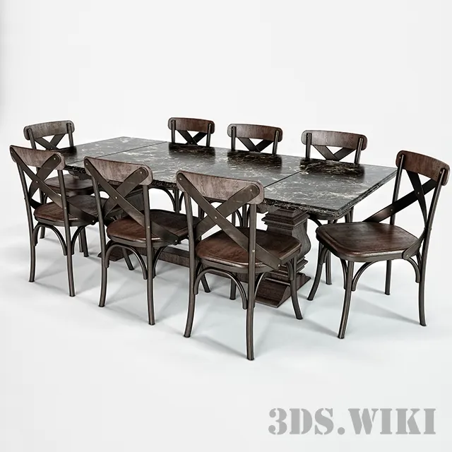 furniture - Classic table with chairs 3D Model