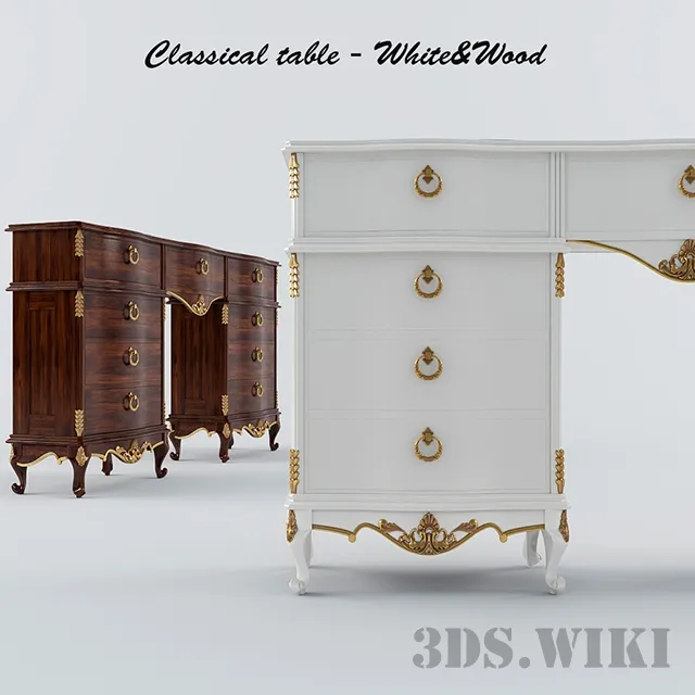 furniture - Classic wooden and white chest of drawers 3D Model
