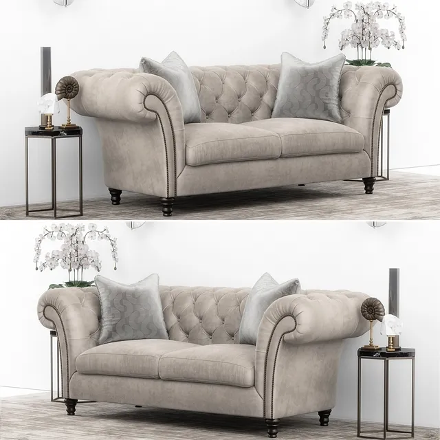 furniture - Club Chesterfield sofa set 3D Model