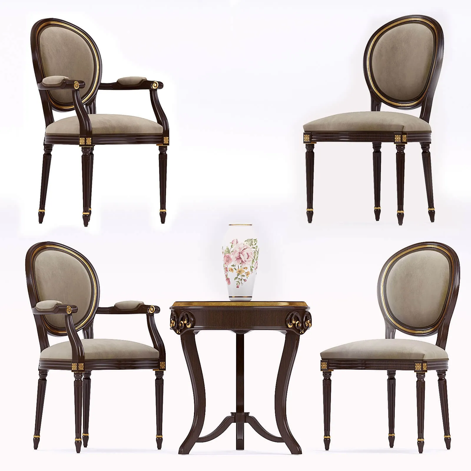 furniture - Coffee table with Carpanese armchairs 3D Model