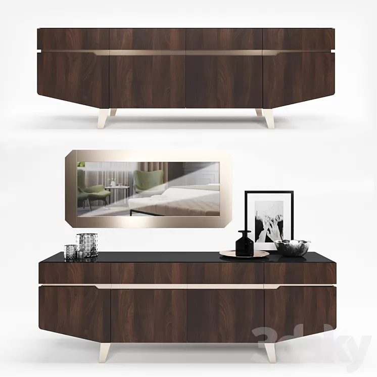 Furniture collection for living room Accademia Dresser + Mirror 3D Model