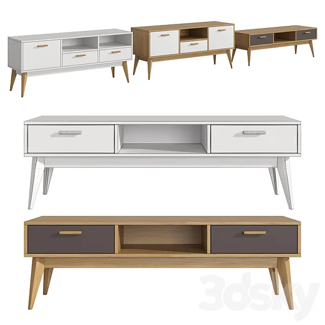 Furniture collection Nordic Scandi _ Snow _ Gray No. 2 TV stands 3D Model